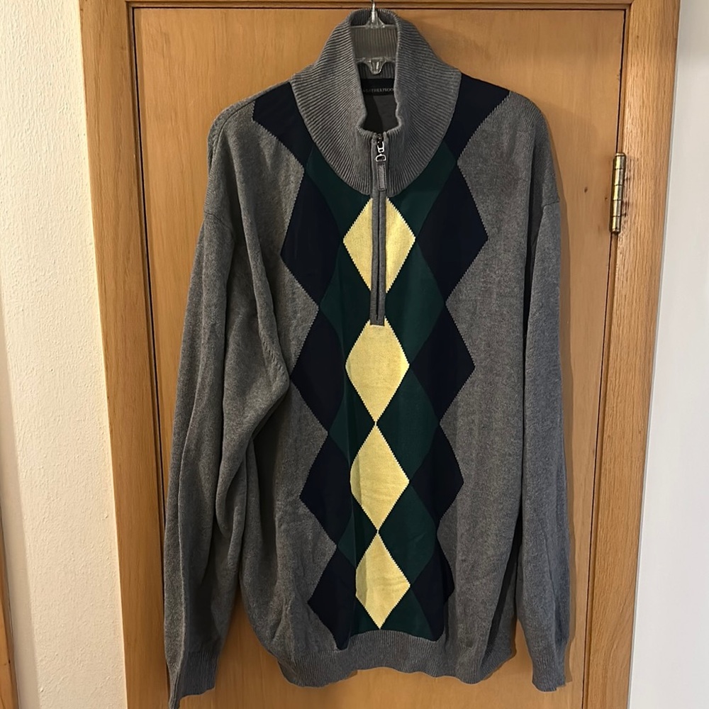 Weatherproof Men’s Argyle Diamond Quarter Zip Sweater New Gray Size XXL